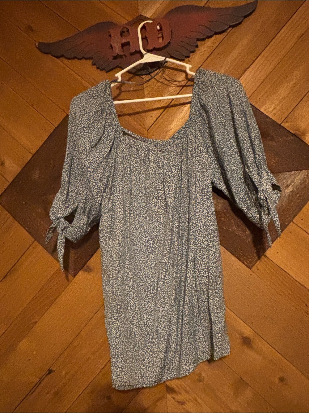 LC Lauren Conrad Light Blue Floral Peasant Top